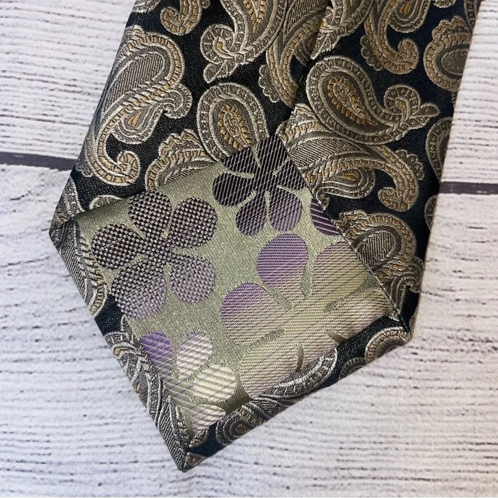 Roberto Villini Black and Gold Paisley Silk Tie